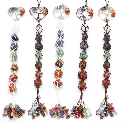 Arbre De Vie Chakra Pierre Naturelle Ornement Suspendu Cristal De Guérison Tassel Tressé Décor Voiture Mur Style Ethnique