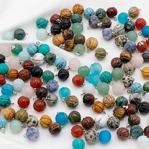 Natural Crystal Stone Pumpkin Shape Pendant Bead DIY Jewelry Making Accessories Agate Charms For Necklace Earring Women