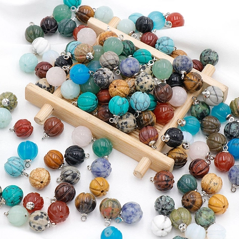 Natural Crystal Stone Pumpkin Shape Pendant Bead DIY Jewelry Making Accessories Agate Charms For Necklace Earring Women