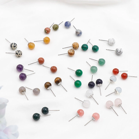 Vintage Naturstein Kristall Ohrstecker Damen Amethyst Tigerauge Rosenquarz Runde Kugel Minimalistisch Achat Schmuck Jubiläum Geschenk