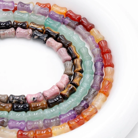 Pietra Agata Cristallo Naturale Perline Suse Forma Bambù Lucidato Accessori Fai Da Te Creazione Gioielli Multi Colore