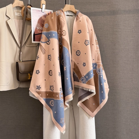 Sciarpa Scialle Da Donna In Imitazione Cashmere Calda Ispessita Grande Motivo Jacquard Avvolgente Retro Vintage Con Frange Morbide