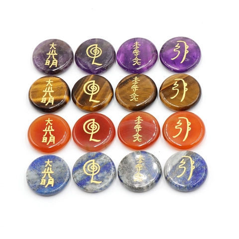 Piedras de Energía Reiki de Cristal Natural Símbolos de Oro Grabados Piedras de Palma de Sanación Meditación Zen Decoración