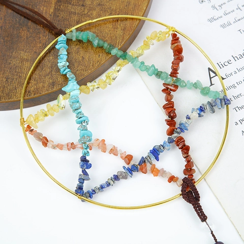 Natural Crystal Stones Wire Wrapped Star Hanging Ornament Boho Dream Catcher Wall Decor Chakra Healing Tassel