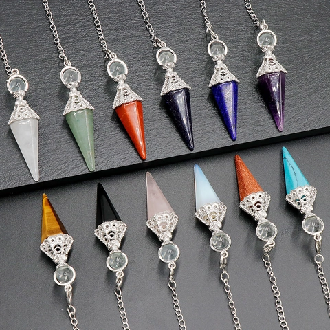 Hexagonal Prism Pendulum Pendant Necklace Natural Crystal Healing Stone Retro Vintage Dowsing Divination Alloy Jewelry