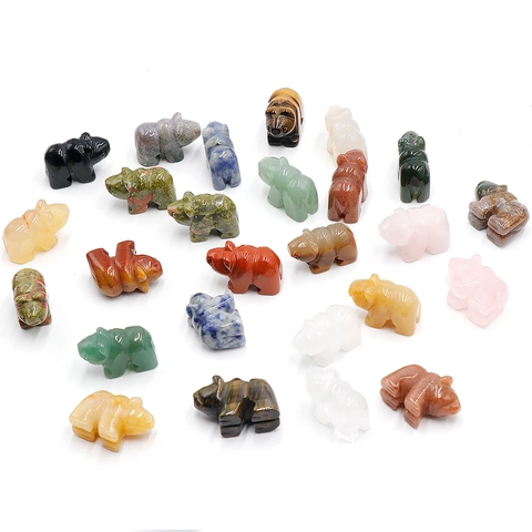 Natural Crystal Stone Carved Animal Figurines Mini Bear Hippo Statues Healing Stones For Desktop Decoration Gifts