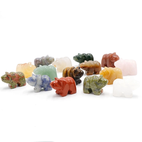 Natural Crystal Stone Carved Animal Figurines Mini Bear Hippo Statues Healing Stones For Desktop Decoration Gifts