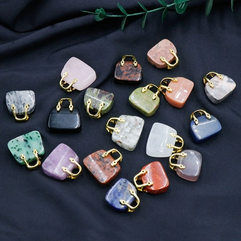 Colgante Mini Bolso Piedra Natural Cristal Con Asa De Metal Dorado Para Creación De Joyas DIY Elegante Gema