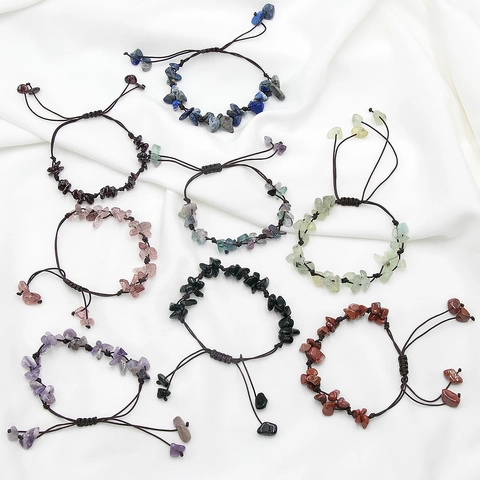 Natürliche Kristallstein Splitter Handgeflochtenes Armband Für Damen Herren Verstellbar Boho Unregelmäßiger Edelstein Amethyst Rosenquarz Schmuck Geschenk