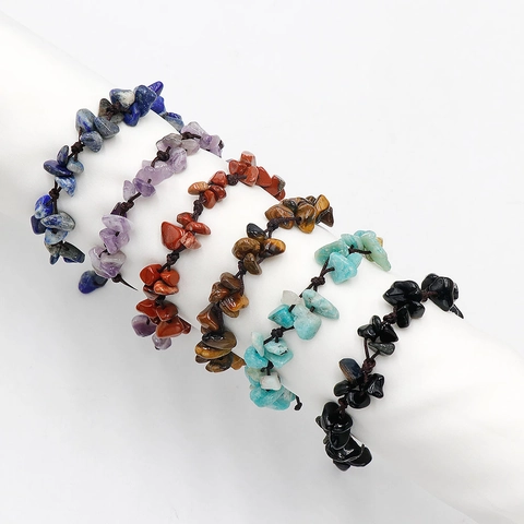 Natürliche Kristallstein Splitter Handgeflochtenes Armband Für Damen Herren Verstellbar Boho Unregelmäßiger Edelstein Amethyst Rosenquarz Schmuck Geschenk