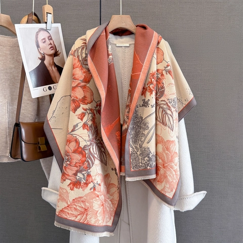 Elegante Sciarpa Jacquard Floreale Per Donna Spessa Calda Imitazione Cashmere Scialle Invernale Con Nappine Versatile
