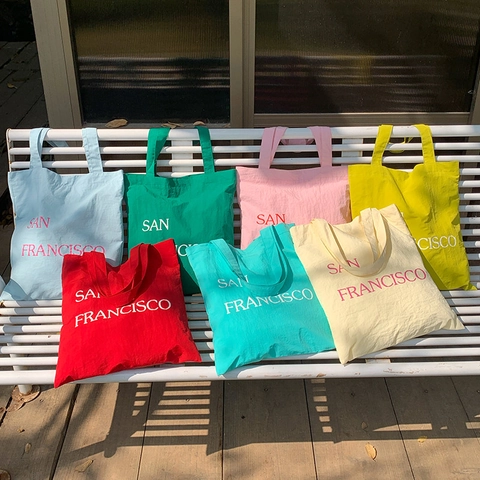 Women Nylon Tote Bag San Francisco Letter Print Large Capacity Shoulder Bag Casual Urban Simplicity Shopping Handbag Everyday