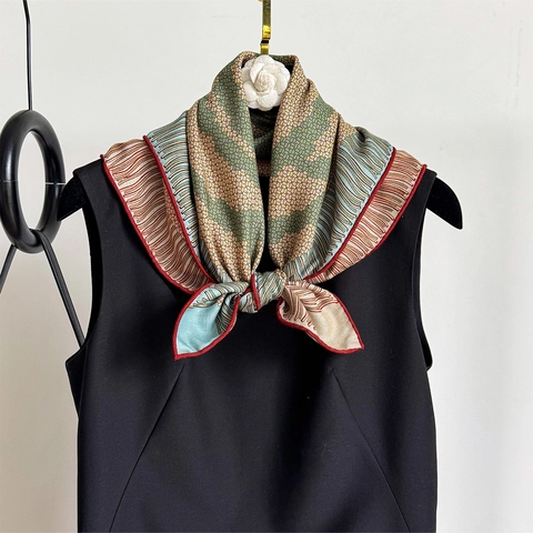 Satin Wool Blend Square Scarf Rose Flower Double Sided Printed Elegant Vintage Lightweight Neck Wrap For Women