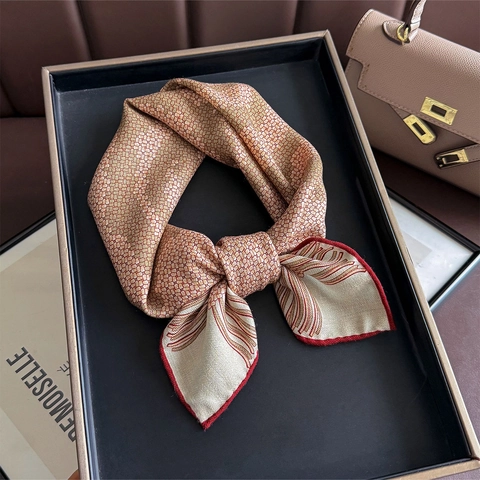Satin Wool Blend Square Scarf Rose Flower Double Sided Printed Elegant Vintage Lightweight Neck Wrap For Women