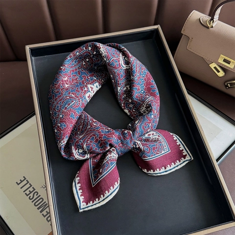 Elegant Paisley Print Square Scarf Satin Wool Blend Vintage Bohemian Multi Functional Head Wrap Accessory For Women