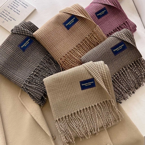 Houndstooth Plaid Schal Dicke Kaschmir Imitat Winter Warm Schal Mit Quasten Elegant Klassisch Weich Wrap Für Damen Herren