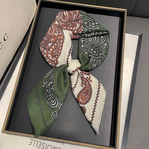 Paisley Print Square Scarf Satin Like Polyester Neck Head Wrap For Women Elegant French Retro Floral Office Decor