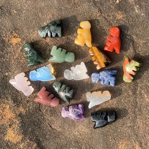 Mini Dinosaur Figurine Natural Crystal Gemstone Hand Carved Animal Sculpture Desktop Decoration Healing Stone Gift