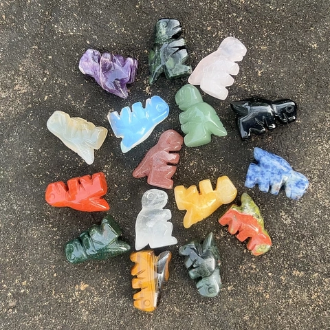 Mini Dinosaur Figurine Natural Crystal Gemstone Hand Carved Animal Sculpture Desktop Decoration Healing Stone Gift