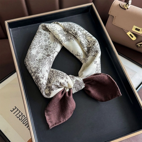 Pañuelo Cuadrado Estampado Floral Vintage Mezcla Lana Satén Borde De Bloques De Color Elegante Para Mujeres
