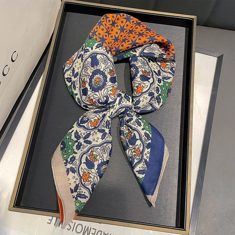 Foulard Quadrato Con Stampa Paisley Geometrica Vintage Effetto Raso Leggero Protezione Solare Collo Fascia Donna