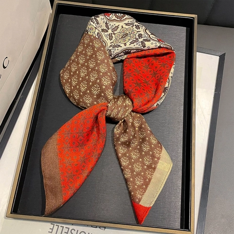 Foulard Quadrato Con Stampa Paisley Geometrica Vintage Effetto Raso Leggero Protezione Solare Collo Fascia Donna