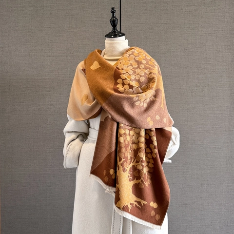 Winter Schal Damen Pashmina Baum Blatt Jacquard Vintage Warm Fransen Stola Für Herbst Winter