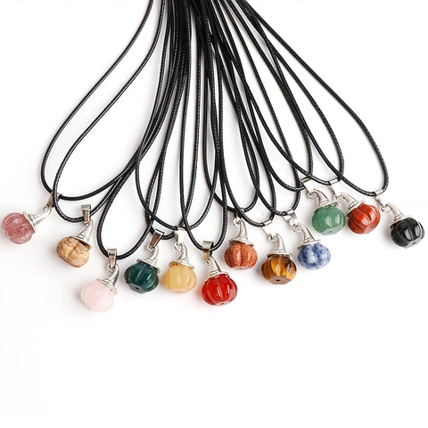 Natural Stone Pumpkin Wizard Hat Pendant Necklace Zinc Alloy Gemstone Halloween Jewelry For Women Handmade Party Gift Necklace