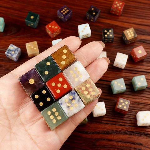 Dados D6 de Piedra Semipreciosa Amatista Ojo de Tigre Natural Puntos de Pan de Oro Mineral Pulido Decoración