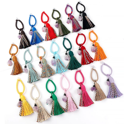 Bohemian Handmade Woven Tassel Keychain Amethyst Crystal Cluster Bag Pendant Tibetan Style Ethnic Accessory
