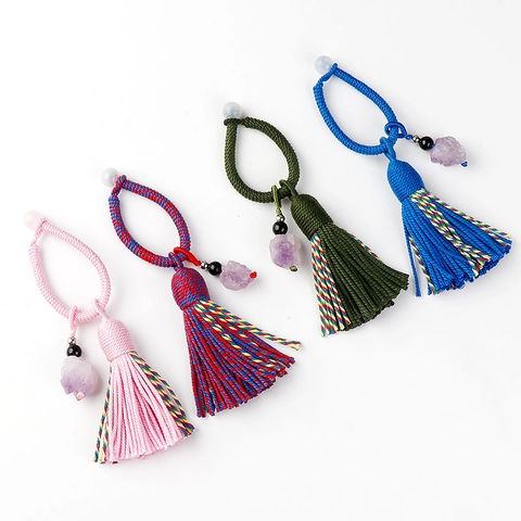 Bohemian Handmade Woven Tassel Keychain Amethyst Crystal Cluster Bag Pendant Tibetan Style Ethnic Accessory