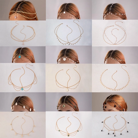 Bohemian Alloy Head Chain With Imitation Pearl Rhinestone Exotic Gold Silver Hair Accessories For Wedding Party Women Jewelry