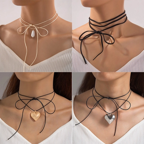 Ρυθμιζόμενο Κολιέ Choker Με Καρδιά Φιόγκο Για Γυναίκες Κομψό Κράμα Αστέρι Φύλλο Ματάκι Κοσμήματα Από Τεχνητό Καστόρι