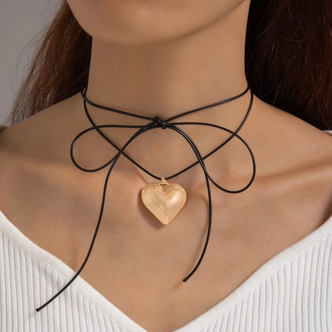 Ρυθμιζόμενο Κολιέ Choker Με Καρδιά Φιόγκο Για Γυναίκες Κομψό Κράμα Αστέρι Φύλλο Ματάκι Κοσμήματα Από Τεχνητό Καστόρι