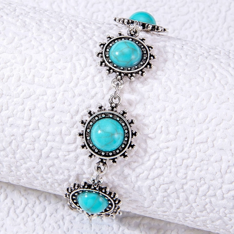 Cavigliera In Lega Argento Retrò Stile Boho Etnico Con Pietre Turchesi Per Vacanze Al Mare Donne