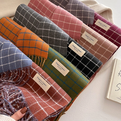 Geruite Sjaal Met Kwastjes Imitatie Kasjmier Dikke Warme Winter Nek Wrap Sjaal Vintage Britse Stijl Voor Dames