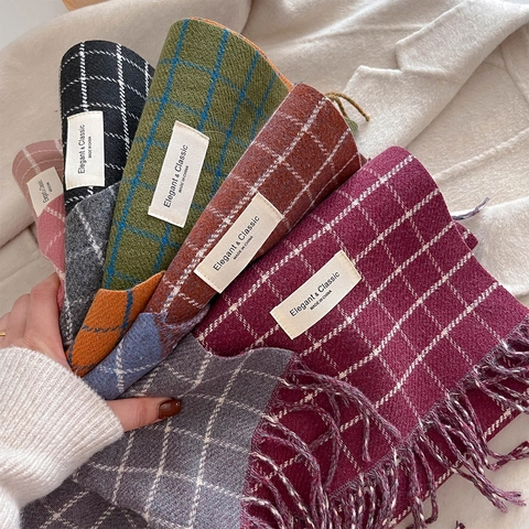 Winter Karierter Schal Kaschmir-Imitat Warm Verdickt Quasten Schal Vintage Karomuster Umhang Unisex Elegant Klassisch