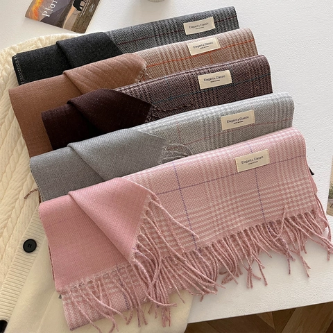 Sciarpa A Quadri Imitazione Cashmere Calda Invernale Frange Elegante Classica Avvolgente Per Donna