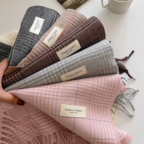 Sciarpa A Quadri Imitazione Cashmere Calda Invernale Frange Elegante Classica Avvolgente Per Donna