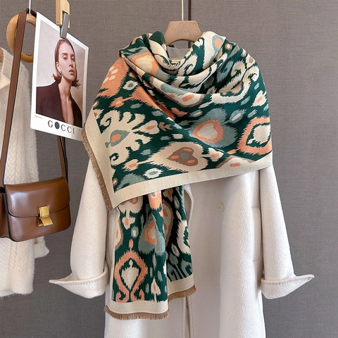 Damen Mode Schal Stola Dick Warm Kaschmir Imitat Paisley Ethnisch Muster Quasten Wintertuch
