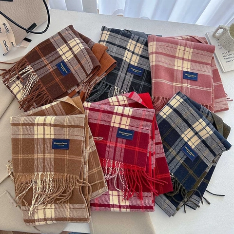 Sciarpa Classica A Quadri Con Frange Da Donna Spessa Calda Morbida Imitazione Cashmere Inverno Retro Elegante