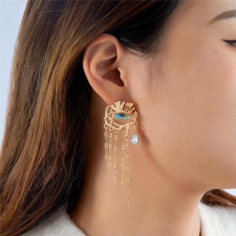 Evil Eye Quasten Ohrhänger Vintage Goldlegierung Kristall Statement Schmuck Für Damen Mit Gold Ohrstecker