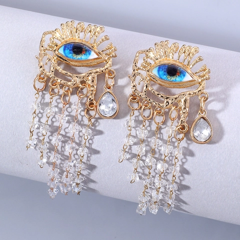 Evil Eye Quasten Ohrhänger Vintage Goldlegierung Kristall Statement Schmuck Für Damen Mit Gold Ohrstecker