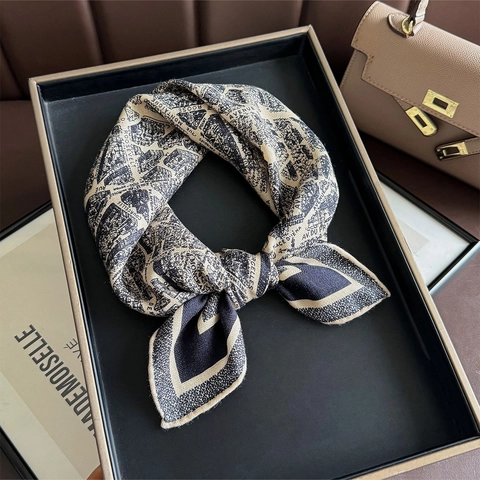 Satin Wool Blend Square Scarf Vintage Paris Map Print Reversible Elegant Neck Scarf Shawl For Women French Style