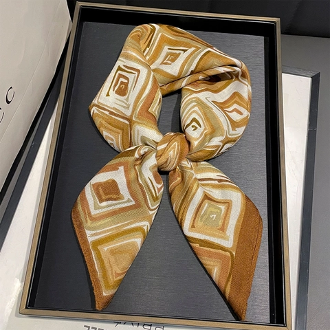 Elegant Geometric Color Block Printed Square Scarf For Women Satin Feel Polyester Neck Scarf Lightweight Fashion Shawl Wrap
