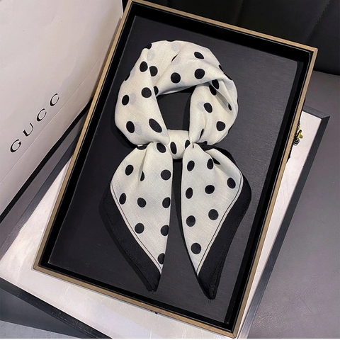 Women Polka Dot Print Square Scarf French Vintage Elegant Polyester Satin Neck Satin Headscarf Versatile Accessory