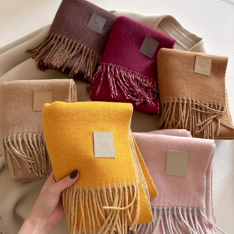Unisex Solid Color Wool Blend Scarf With Tassels Soft Warm Winter Scarf For Men Women Fashion Thick Long Scarf Neck Wrap