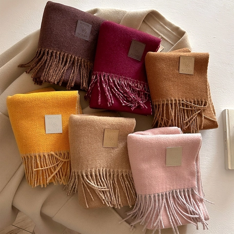 Unisex Solid Color Wool Blend Scarf With Tassels Soft Warm Winter Scarf For Men Women Fashion Thick Long Scarf Neck Wrap