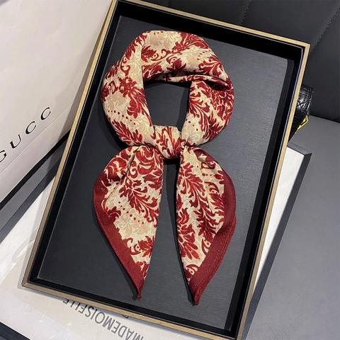 Vintage Paisley Floral Pattern Square Scarf Women Satin Feel Satin Neckerchief For Hair Bandana Neck Wrap Bag Decoration