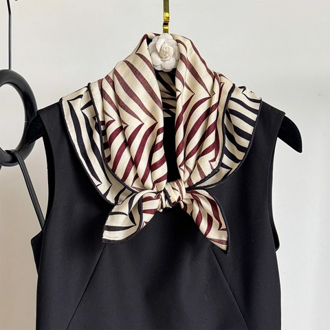 Pañuelo Cuadrado Geométrico Con Zigzag De Mezcla De Lana Y Satén De Morera Bloque De Color Accesorios De Moda Mujer